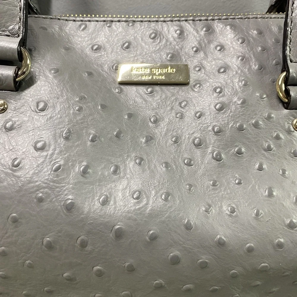 Kate Spade Blaine Windsor Large Gray Ostrich Embossed Leather Satchel Bag‎